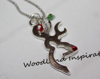 Rudolph the Reindeer Browning necklace, redneck Christmas, christmas necklace, gift for hunter, Browning deer head necklace