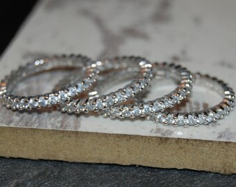 Four Classic Round Eternity Rings 925 Sterling Clear CZ Anniversary Stacking Wedding Bands Guard Rings #BKC-RNG176SET
