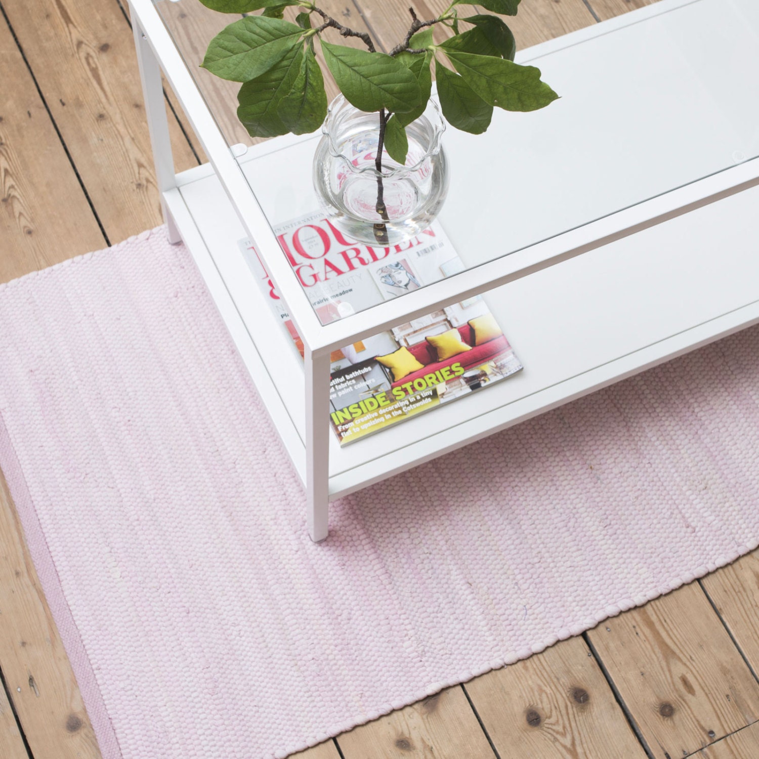 Plain light pink Scandinavian rag rug