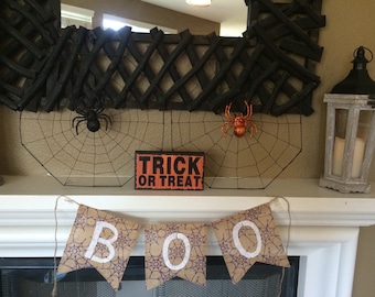 Boo Burlap Banner, Boo Banner, Boo Sign, Halloween Burlap Banner, Halloween Banner