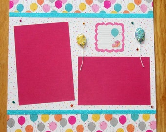 Birthday Scrapbook Page - Birthday Scrapbook Layout - 12 x 12 Scrapbook - Birthday Party - Celebration - Birthday Balloons - Premade Layout