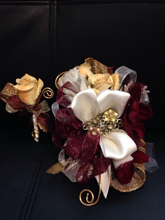 Prom Wrist corsage set for prom or burgundy