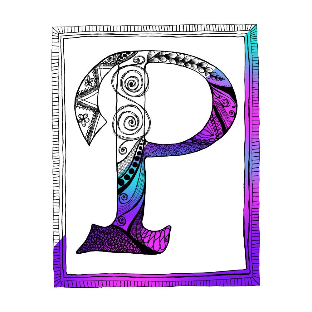 doodle coloring page letter p alphabet letter zen doodle