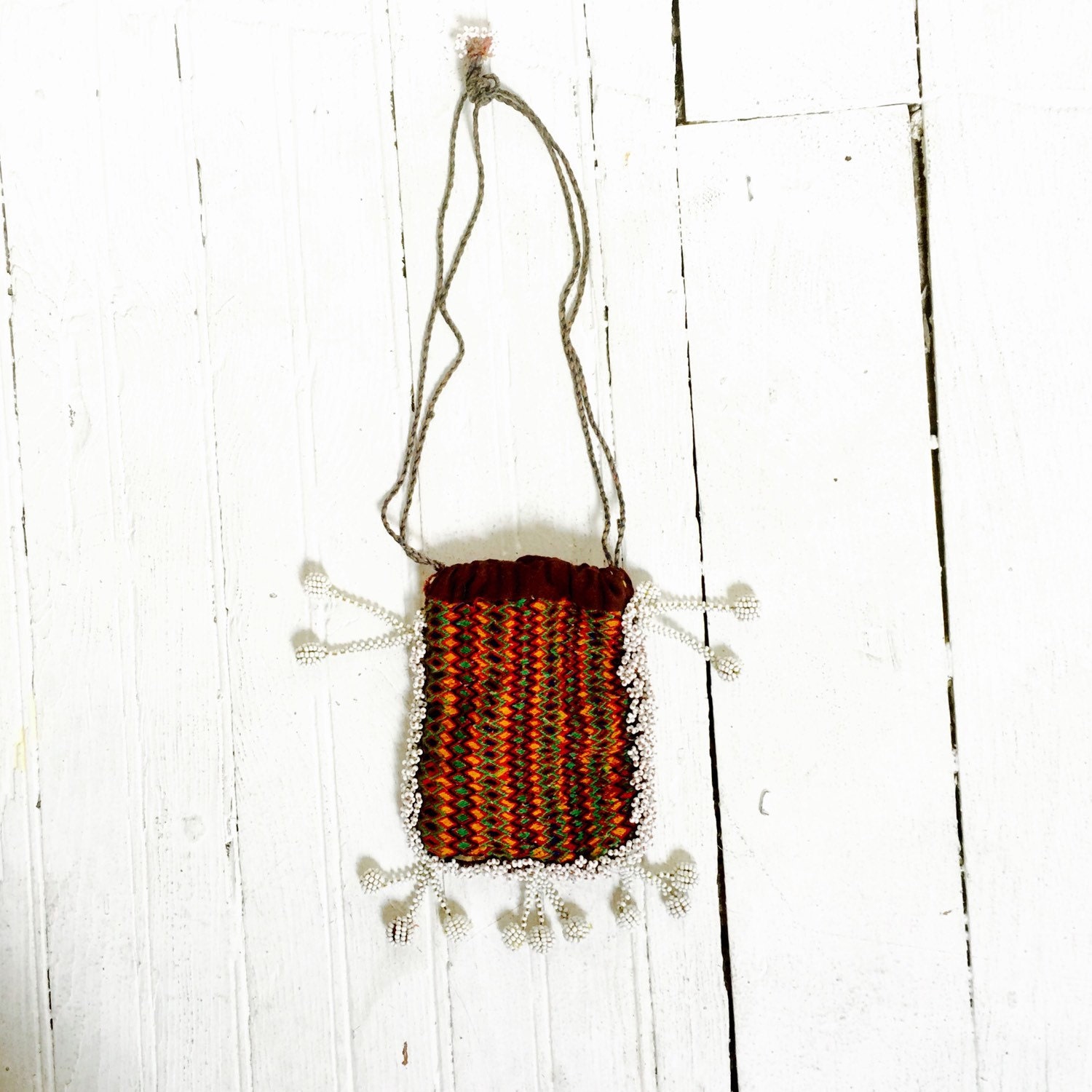 Antique Knit Beaded Fringe Purse