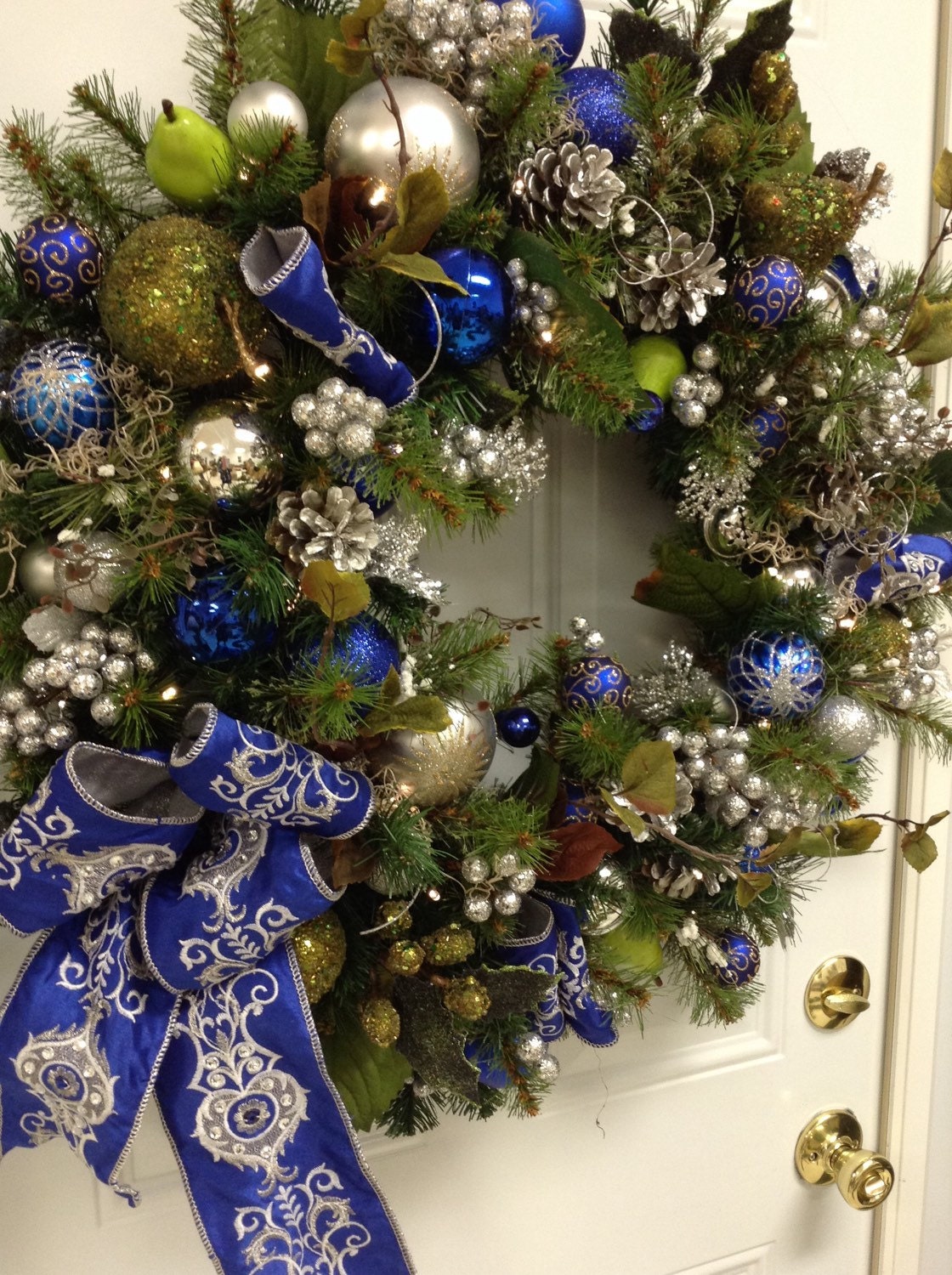 Christmas Wreath Blue and Silver Wreath Artificial Wreath