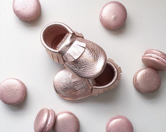 Rose Gold Leather Moccasins