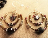 Faceted Garnet Gemstone Double Hoop Earrings With Charms - 2" in length - January birthday gift for women - alternative gift for October