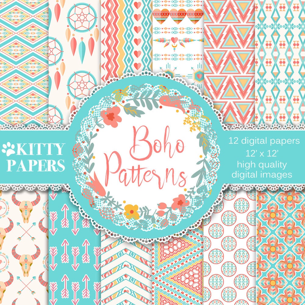 Boho digital paper Boho Patterns ethnic digital paper