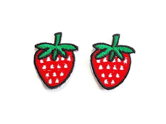 Set 2pcs. Strawberry Patch Mini Cute Red by LikePatches on Etsy