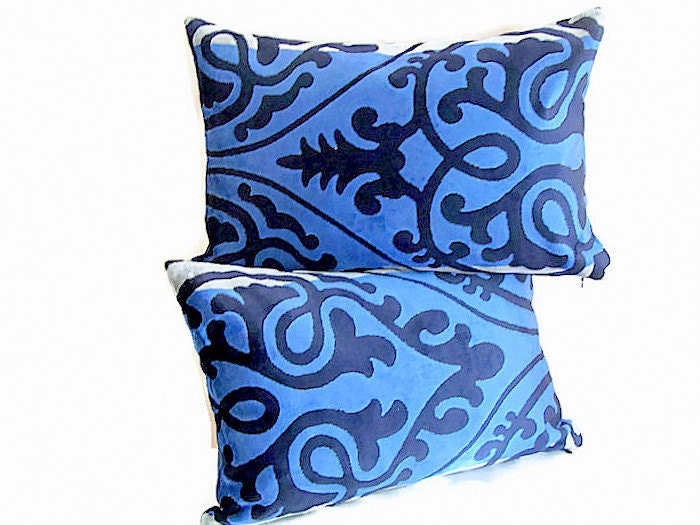 Set of 2 Damask velvet throw lumbar pillow 12x20 12x18