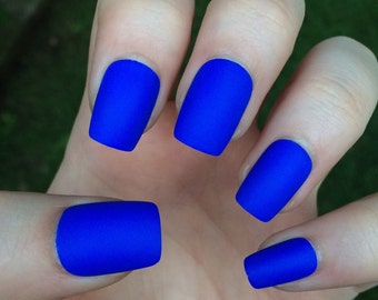 Royal blue fake nails, matte nails, matte press on nails