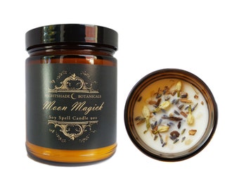 Limited Edition SPELL candle ~ MOON MAGICK 9oz All Natural Soy Essential Oil and Botanical ritual Candle by Nightshade Botanicals