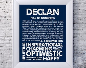 DECLAN Personalized Name Print / Typography Print / Detailed Name Definitions / Numerology-calculated Destiny Traits / Educational
