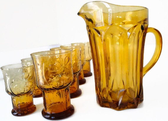 Vintage Libbey Amber Country Garden Set Glassware