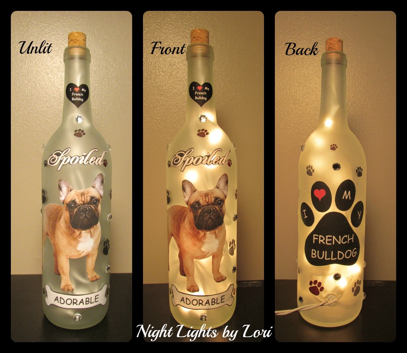 French Bulldog Lighted Wine Bottle Night Light