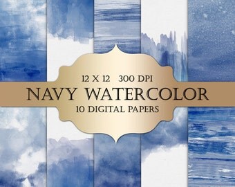 Watercolor Digital Paper - navy watercolor, painted digital paper, pastel blue ombre watercolor background scrapbooking, wedding invitations