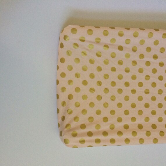 Changing Pad Cover Light Pink with Gold Polka Dots, Confectionary