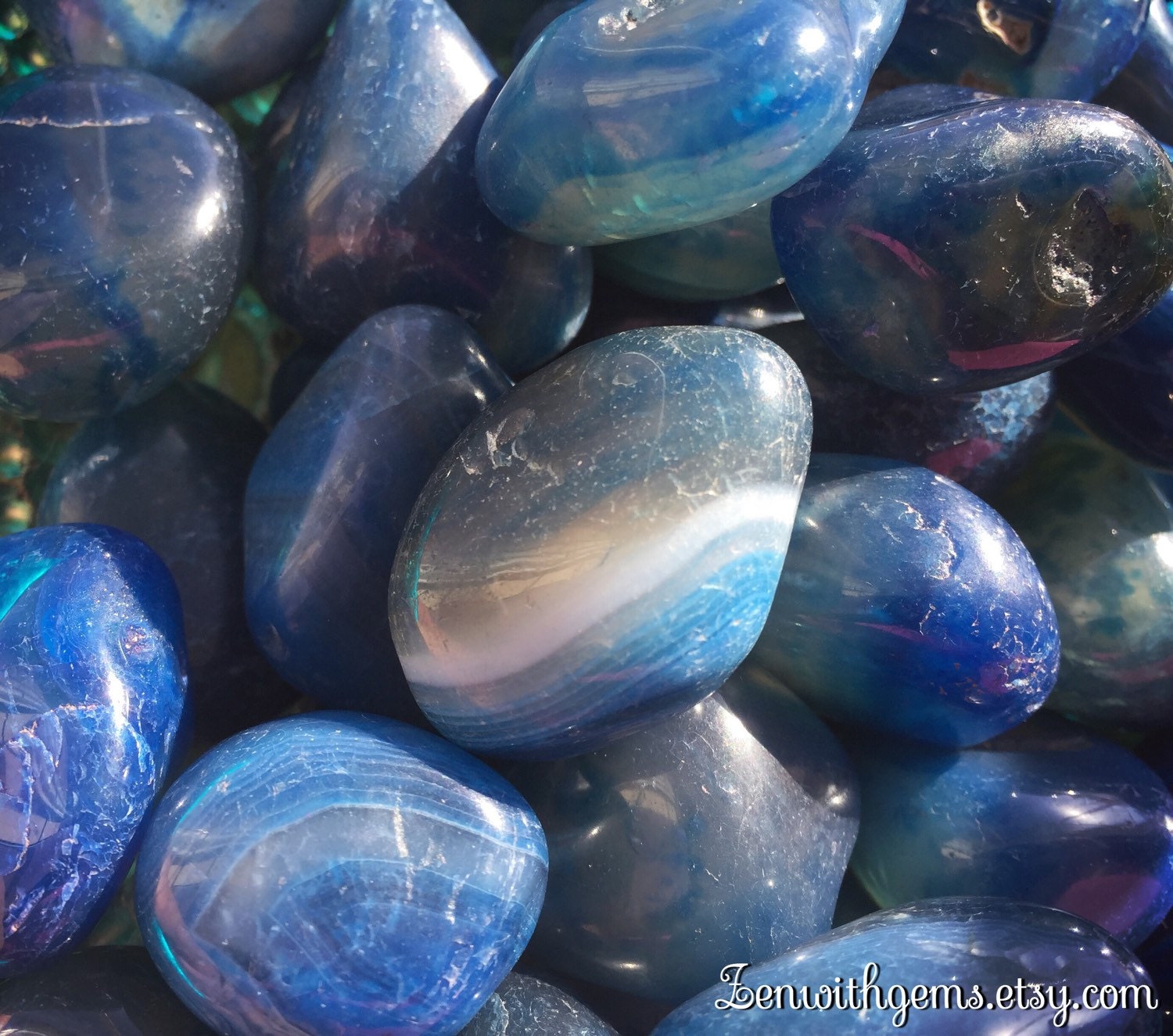 Indigo Blue Agate Large Tumbled Blue Agate Full by ZenwithGems