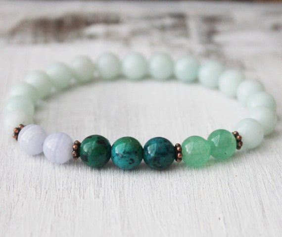 Amaoznite Blue Lace agate Green Aventurine by DazzleDream on Etsy