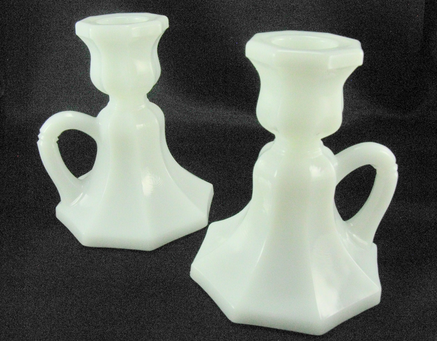Vintage Milk Glass Candle Holders NIB Pair Taper by ezvintagefinds