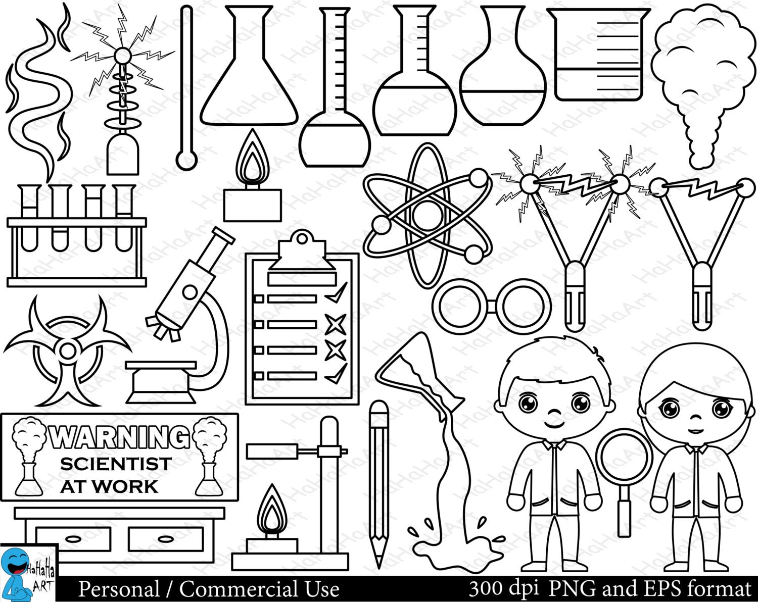 Outline cool laboratory Set Clipart Digital Clip Art