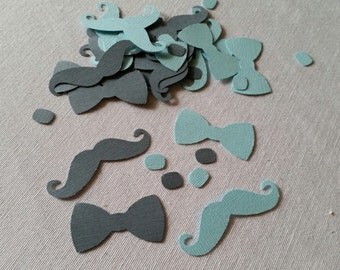 Mustache Baby Shower Decoration, Mustache and Bowtie Confetti, Gray and Aqua, Little Man Baby Shower, Paper Punch, Baby Shower