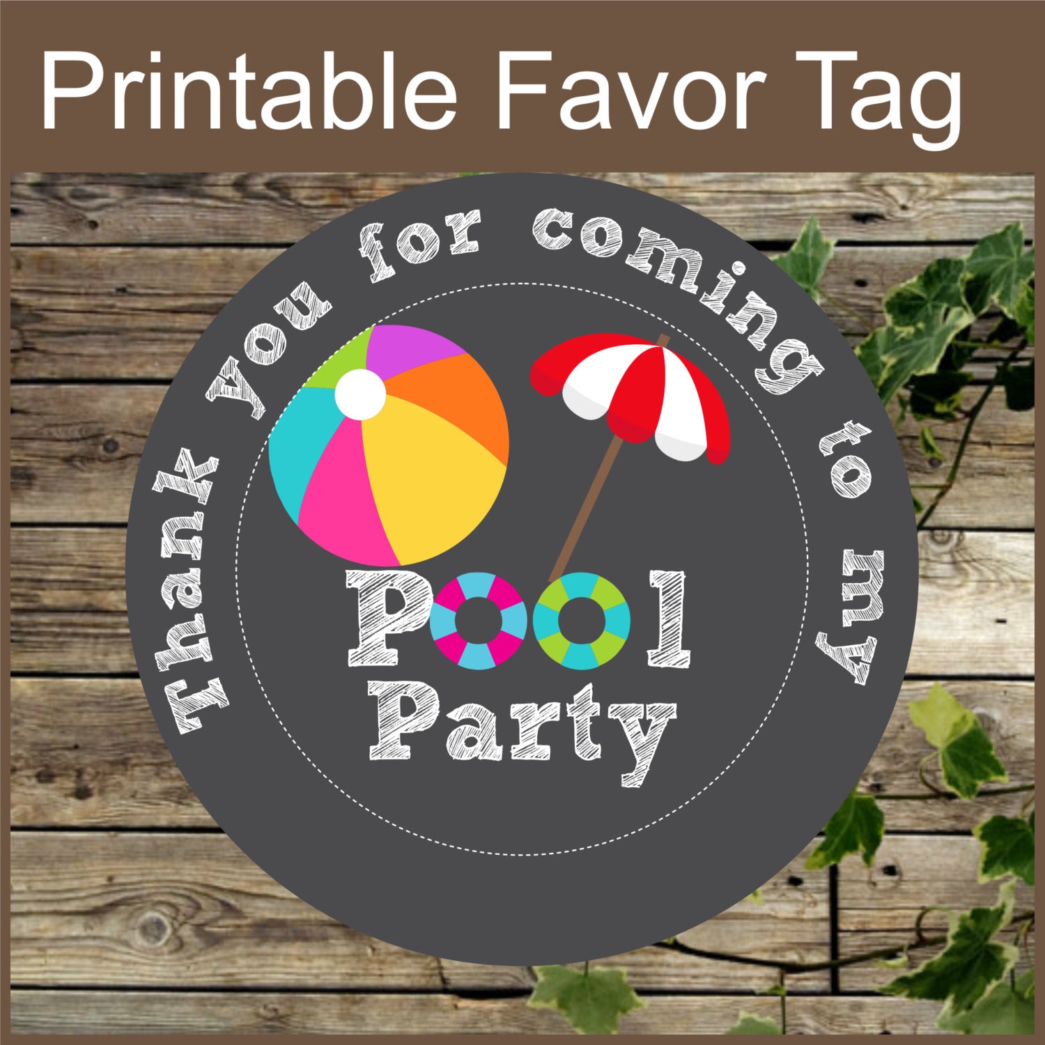 Pool Party Favor Tags Printable Chalkboard Pool Party Gift