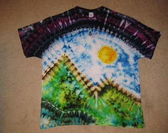 tie dye shirt mountains valley landscape