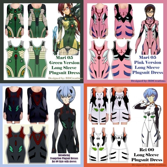 Evangelion Plugsuit inspired dresses by BahamutDawnCreations