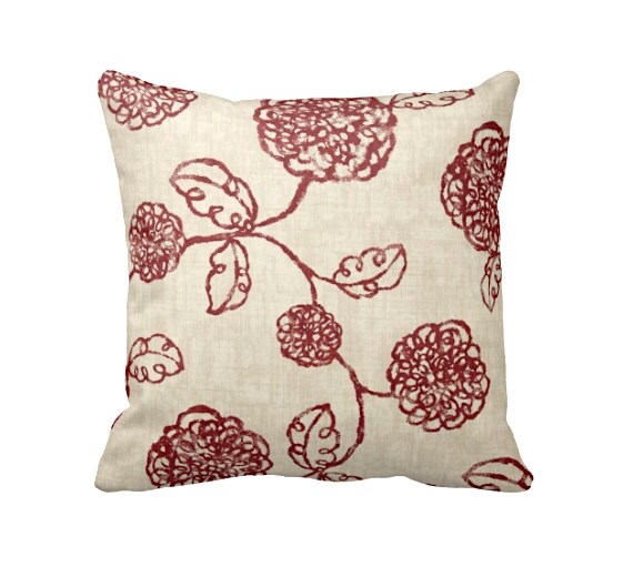 7 Sizes Available: Red Floral Pillow Cover Decorative Pillow
