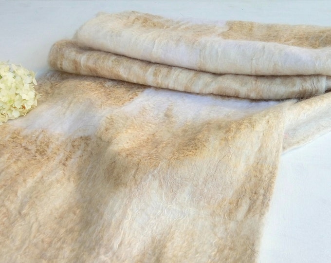 Felted scarf Fall felt scarf Ivory Felt scarves Nunofelted scarf Merino wool scarf Winter scarf Long scarf Ecofriendly scarf Gift for her