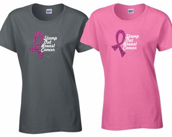 Stamp Out Breast Cancer Scoopneck Glitter/Bling Tee