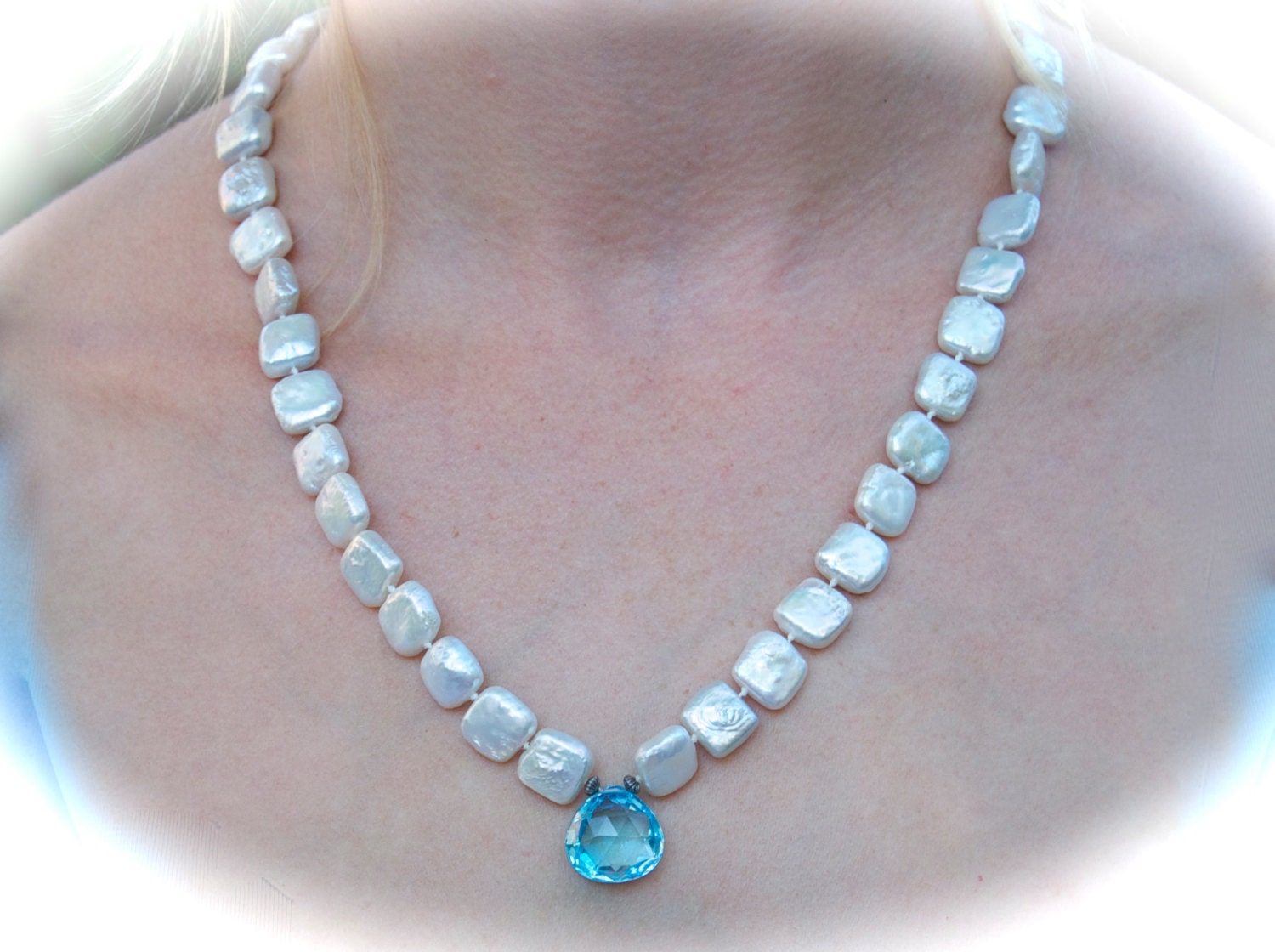 precious blue topaz necklace pearl necklace pearl and