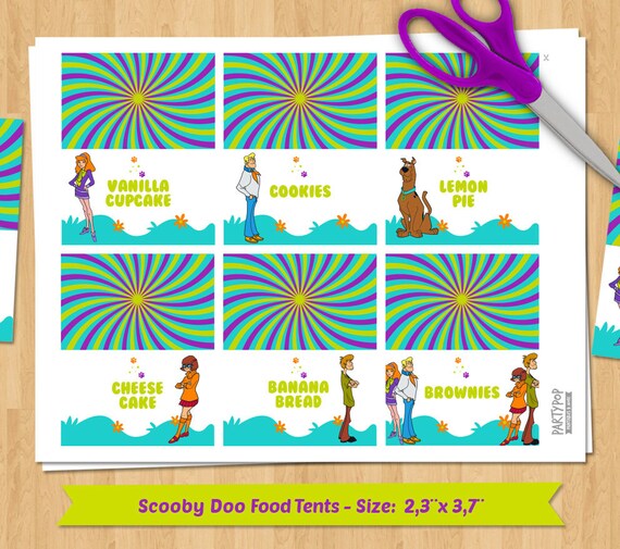 Personalized Scooby Doo party food label tent by PartyPopPrints