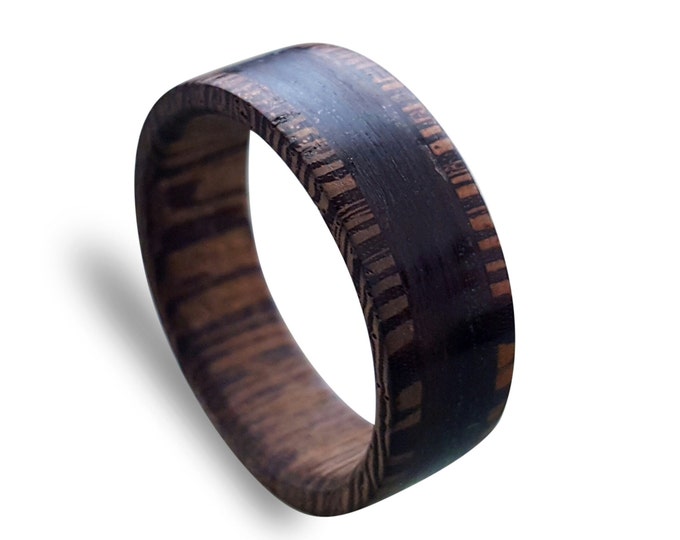 Wenge wood men ring with wrapped macassar ebony wood ring, unisex ring, Wooden ring