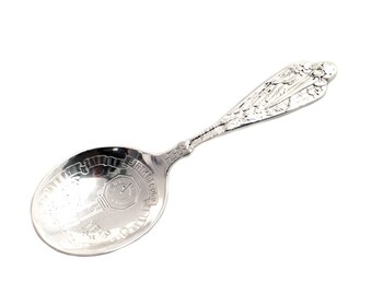 Sterling Birth Record Baby Spoon • Vintage Silver Infant Spoon Keepsake with Stork & Grandfather Clock, Engraved "Tootie" • Approx. 4" Long