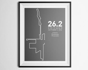 2016 Print of Chicago Marathon Route Abstract Map Gift
