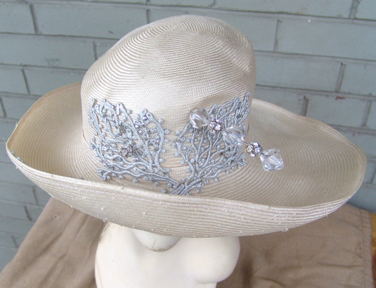 Mr. John New York Paris Straw Rhinestone Jeweled Church Dress Hat ...