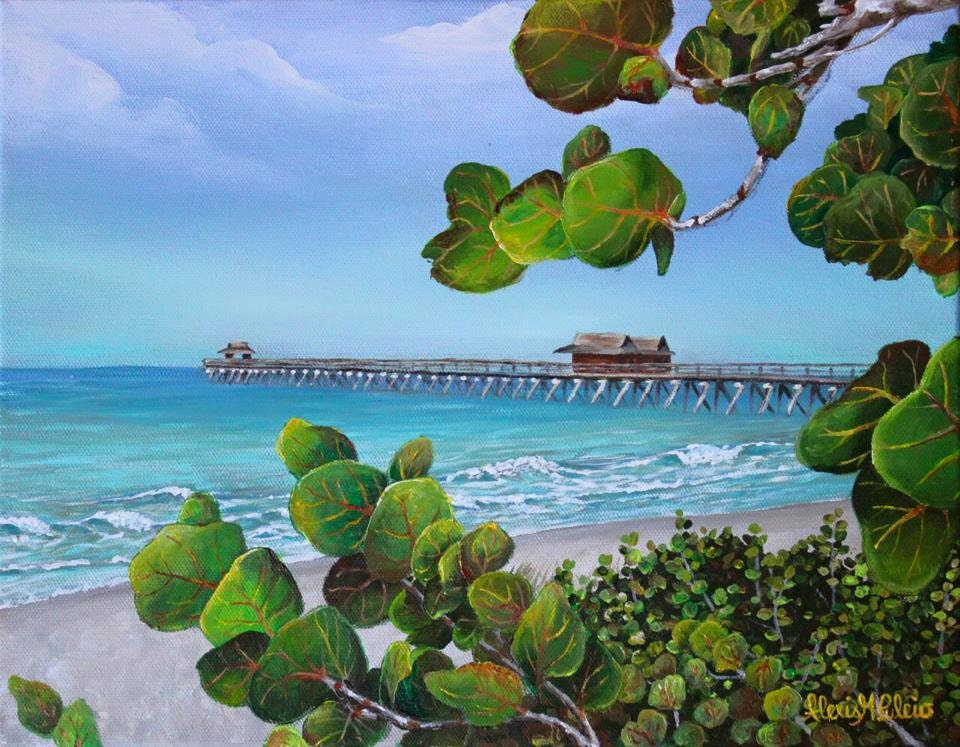 ORIGINAL Naples Pier Painting Ready To Ship and FRAMED