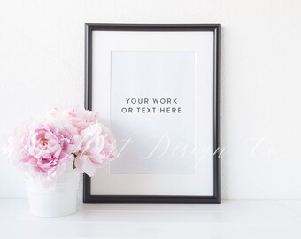 Styled stock photography - Peony styled white floral frame mock up - A4 - 20x30cm - High Res Jpeg file + PSD - Perfect for prints, art etc.
