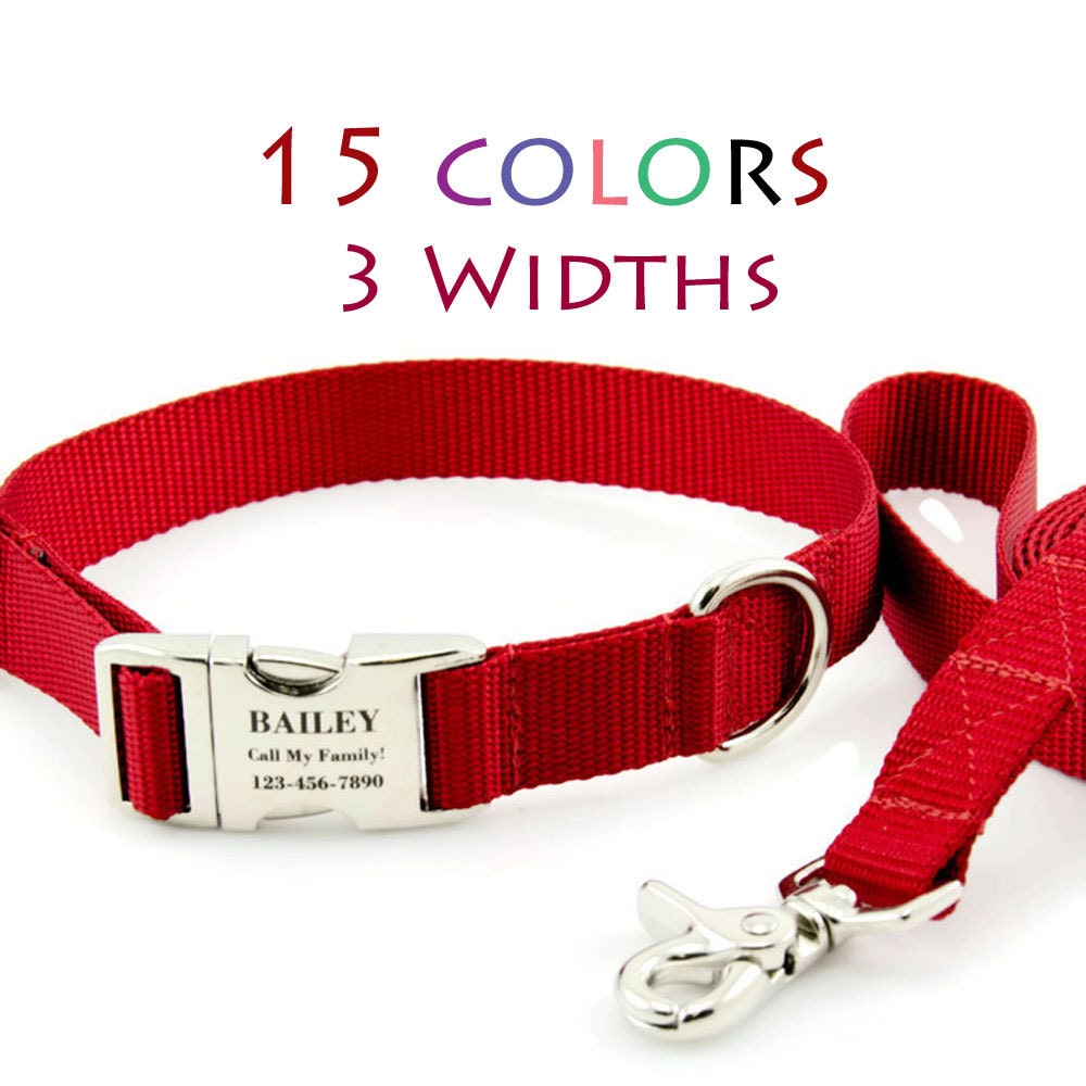 Personalized Dog Collar and Leash Set Custom Engraved