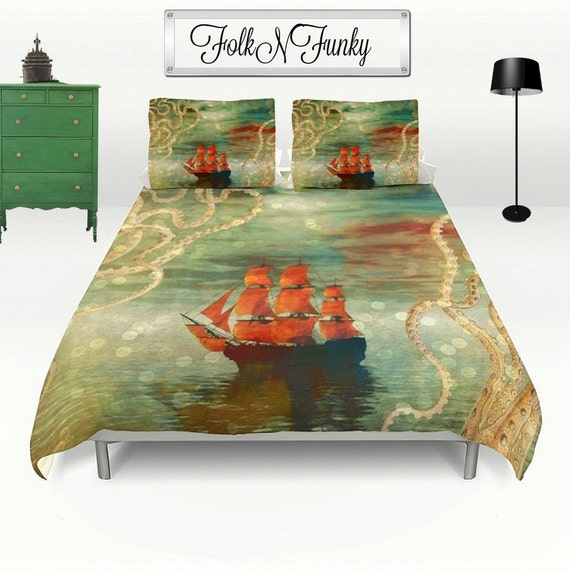 Octopus Tentacle and Ship Bedding Set Nautical Duvet Cover