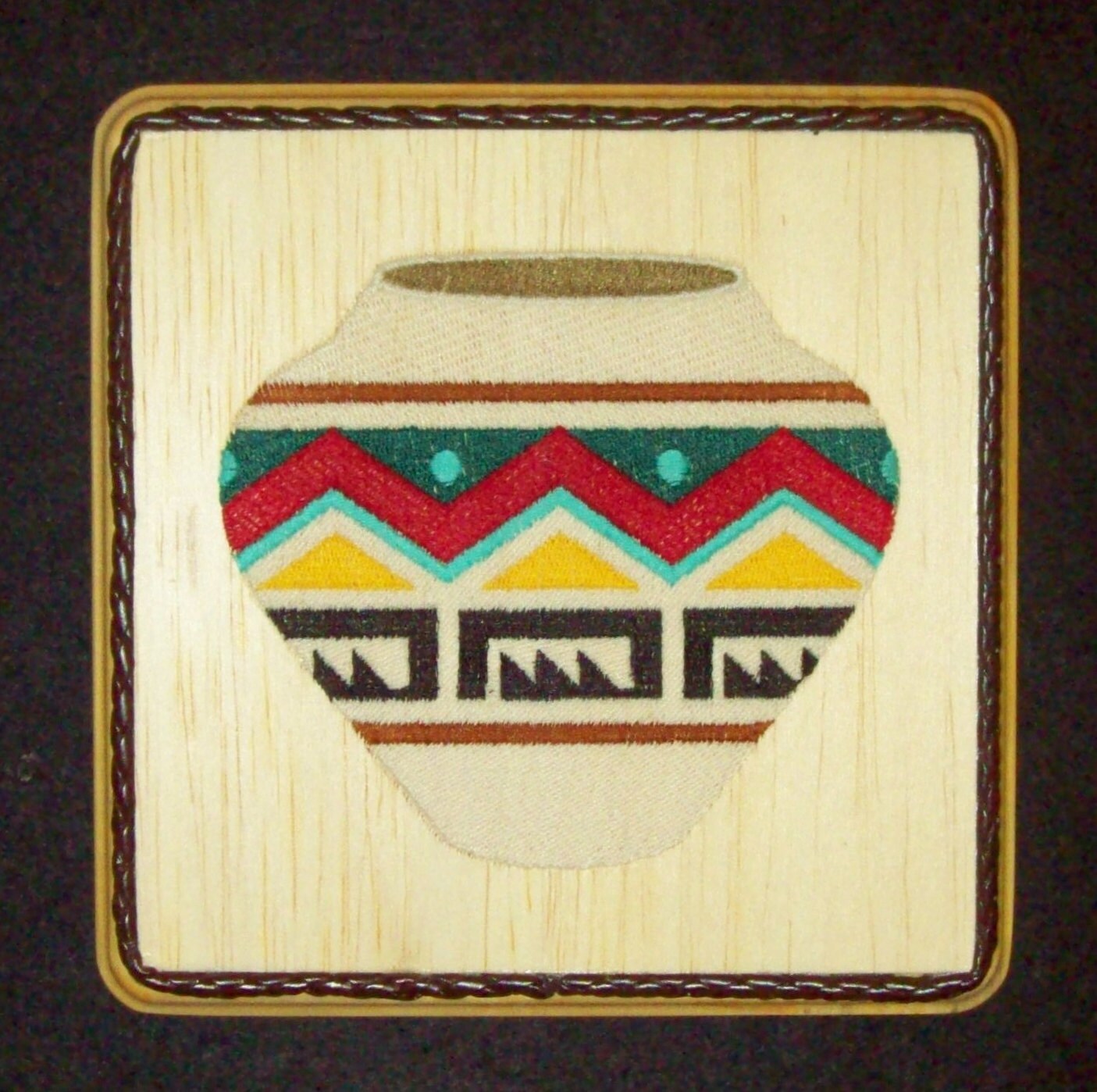 Southwestern Pottery Balsa Wood Embroidery Art Southwest