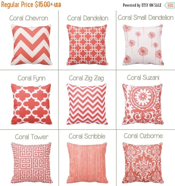 SALE Coral and White Throw Pillow Case Geometric Chevron Dandelion 14x14 16x16 18x18 20x20