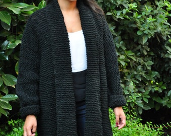 Items similar to L4107B Black CASHMERE feel coat / Oversized synthetic wool coat/ Asymmetric 