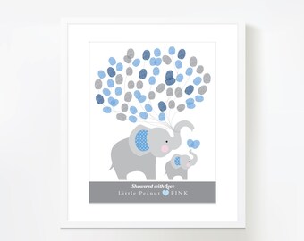 Thumbprint Balloon Wall Art - Elephant Baby Shower / Baby Shower Decor / Guestbook Alternative Wall Art / Fingerprint balloons