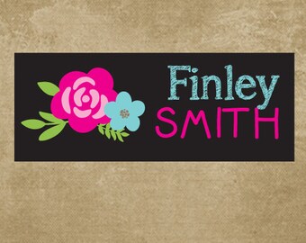 Name Labels, Waterproof Name Labels, Baby Bottle Labels, Daycare Labels, School Name Labels, Waterproof, Flowers, Chalkboard, Camp Labels