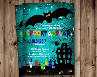 Halloween birthday Invitation kids spooky Halloween Birthday invitation scary spooktacular printable blue printable boy or girl spooktacular
