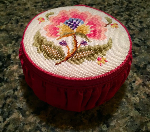 Vintage jewelry case with needlepoint top by LostThyme on Etsy