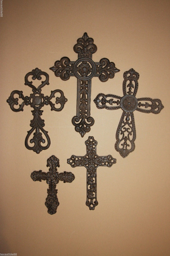 5pcs Religious home decor rustic cast iron cross